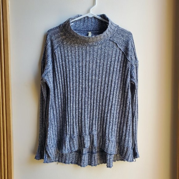 FREE PEOPLE Blue Ribbed Ruffled Sweater - Picture 8 of 16